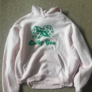 Pink Hoodie with Green Dice Graphic